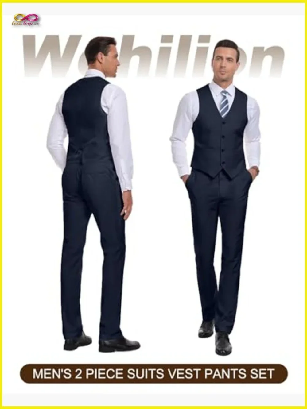 Slim Fit V-Neck Vest Pant Suit Set Modern Formal Casual Business Wear